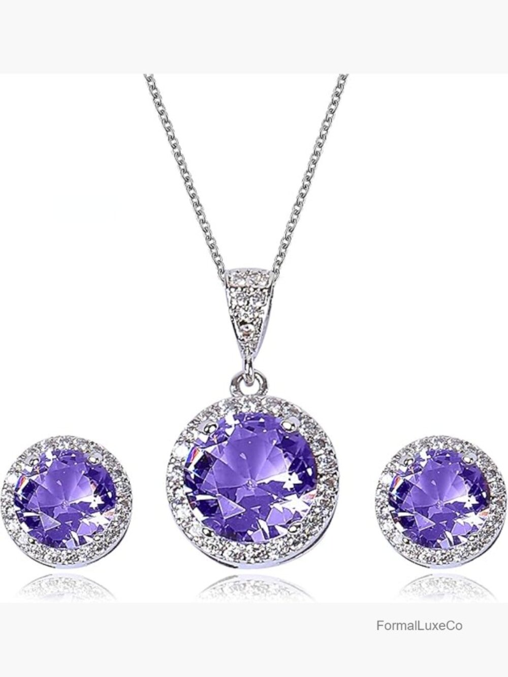 Sterling Silver Cubic Zirconia Bridal Pendant Necklace & Stud Earrings Set